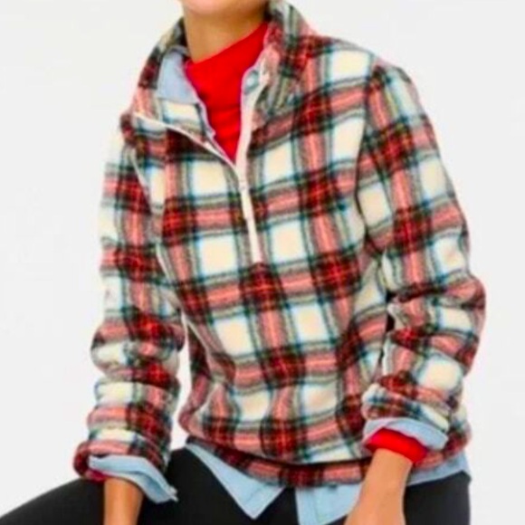 J. Crew Factory Sweaters - J.Crew Tartan Sherpa Half-zip Pullover Size Small